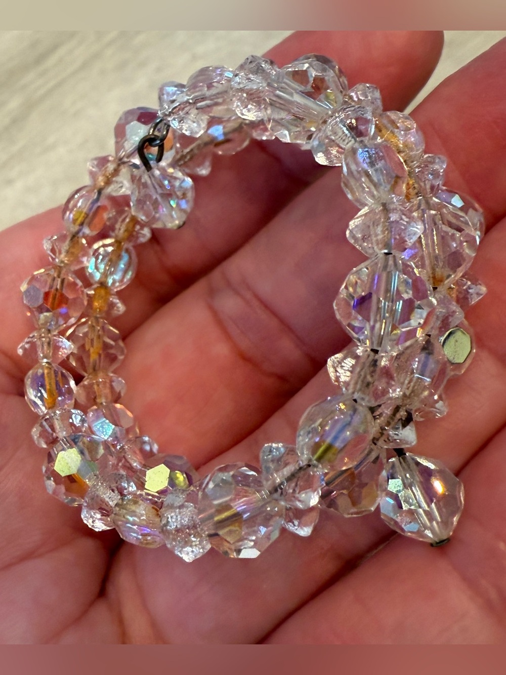 Vintage Aurora Borealis Crystal Coiled Wrap Bracelet Glass Beaded Expandable AB